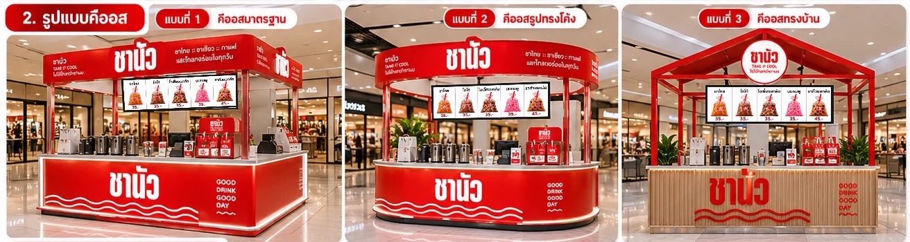 คีออสชานัว 3 แบบ: คีออสมาตรฐาน คีออสรูปทรงโค้ง คีออสทรงบ้าน